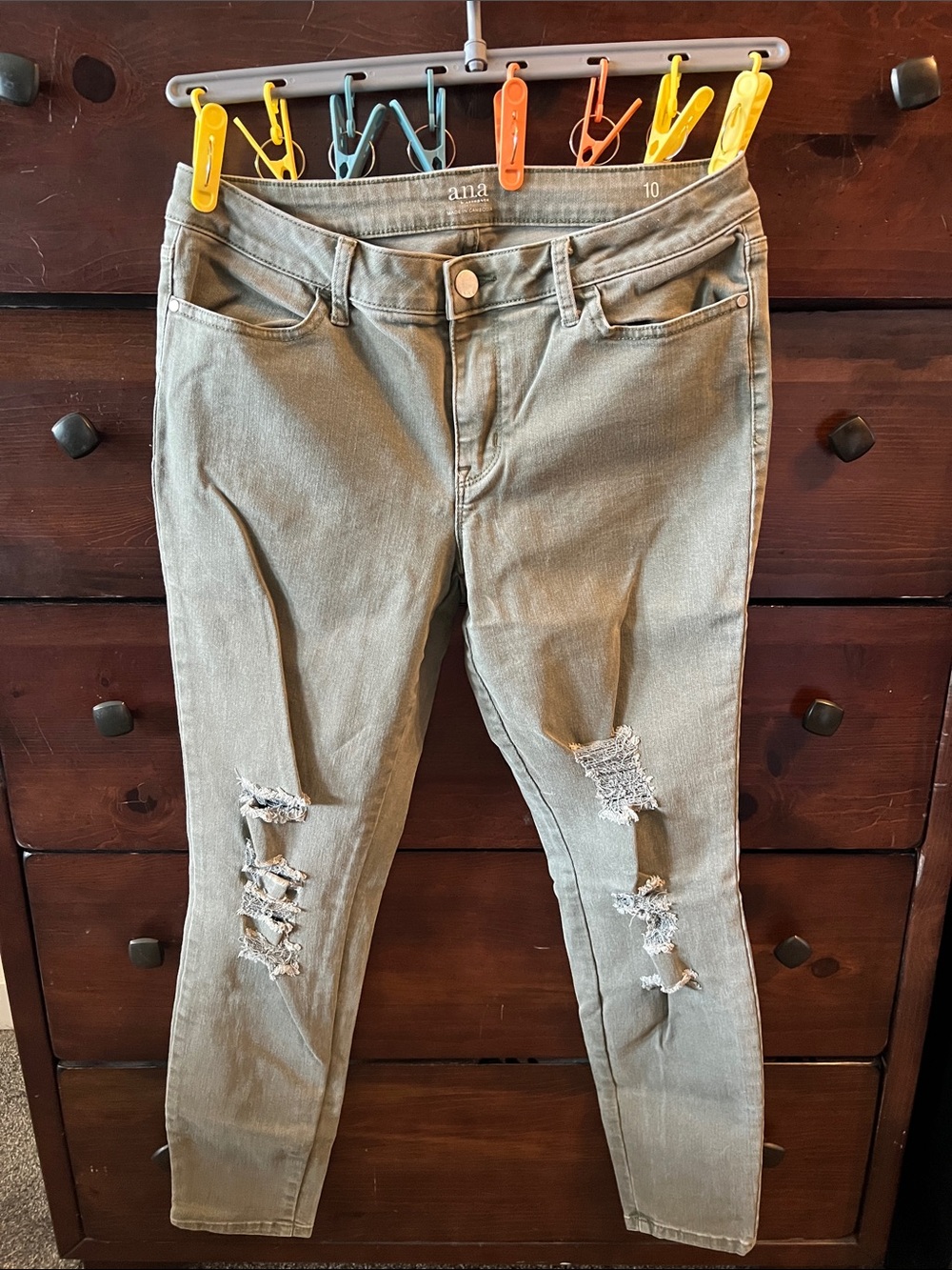 a.n.a Olive Green Distressed Skinny Jeans